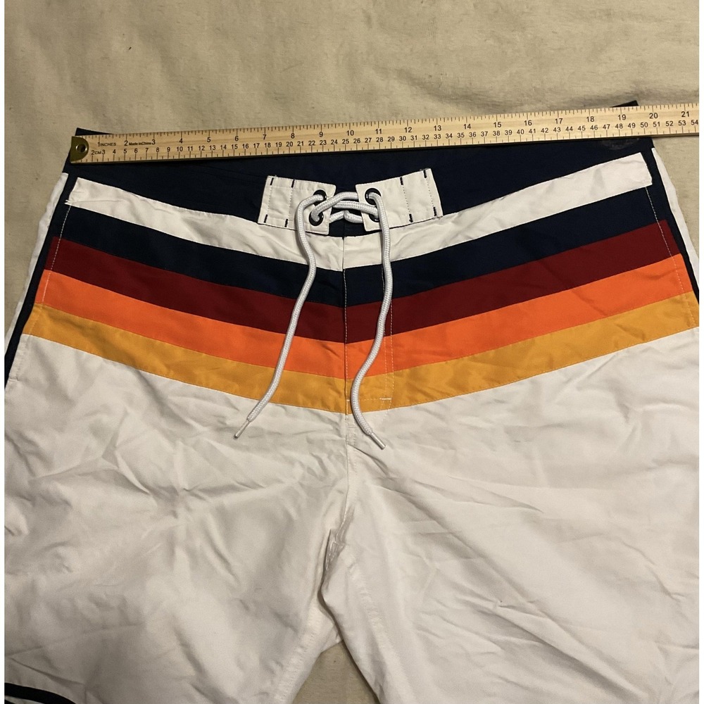 Adam Levine Board Shorts Mens XL White Striped Swim Trunks Beach Surf Lined - Picture 6 of 9